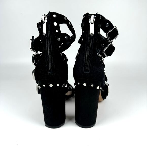 Sam Edelman Women Black Studded Strappy Gladiator Block High Heels Sandal Size 7 - Picture 5 of 8